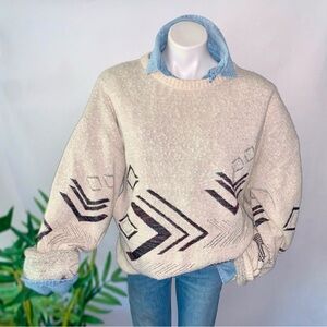 v i n t a g e :: Oversized Natural Geometric Intarsia Knit Sweater